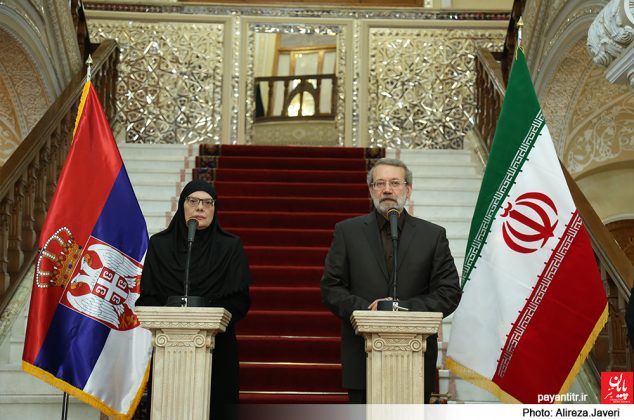 دیدار علی لاریجانی و مایا گویکوویچ رئیس مجلس صربستان / عکس: علیرضا جاوری
