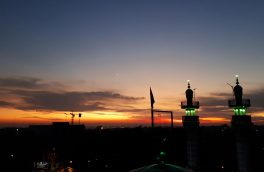 تصویر زیبای مسجد امیر آباد شمالی هنگام اذان مغرب در تهران
